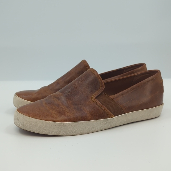 FRYE Dylan Leather Sneakers Cognac Slip-on Sz 9 - Picture 1 of 9